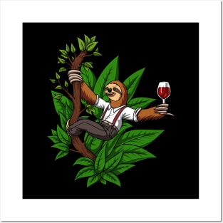 Funny Sloth Wine Drinking Lover Posters and Art